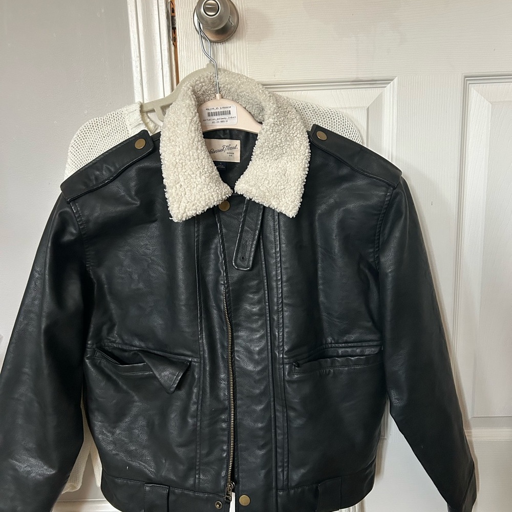 Universal Thread Black Leather Jacket with Cream Collar